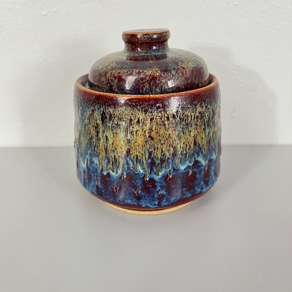 Handcrafted Drip Ash Glaze Pottery Mini Croc with lid - Picture 1 of 5